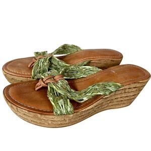 Toscanella leather and fabric platform cork flip flops made in Italy boho sage 7
